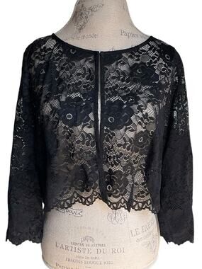 Alegra K Lace Cropped Bolero Jacket Black EUC